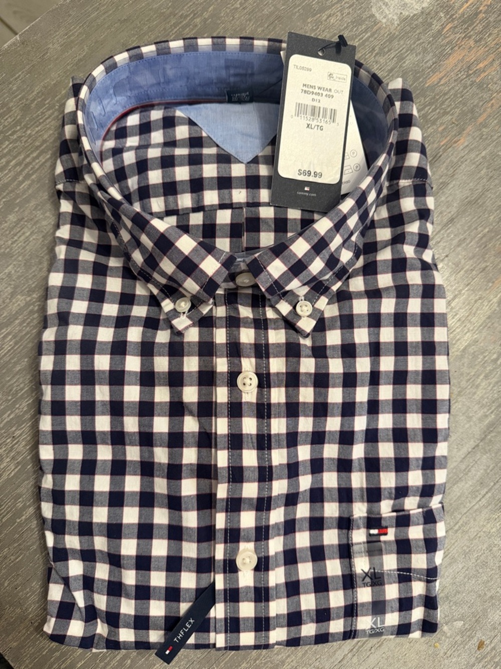 Tommy Hilfiger Navy and White Gingham Button-Down Shirt
